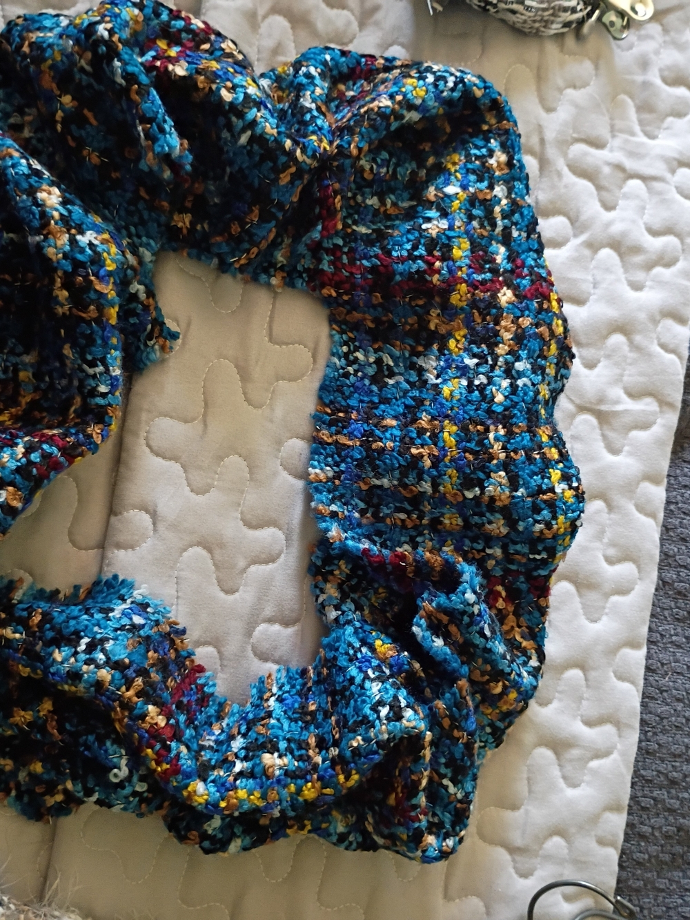 Multicolor Blue Textured Knit Infinity Scarf